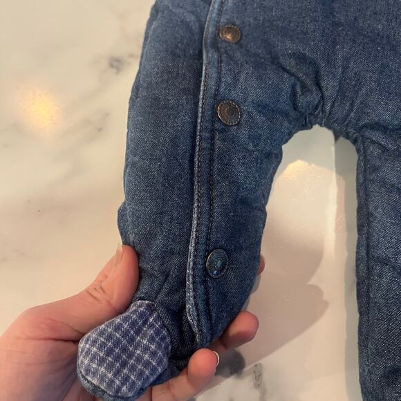 Jean Denim One-Piece Little Me Outfit Cat Embroidered Heavy Lined Size 3 months - Picture 5 of 6